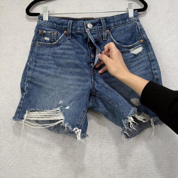Levis Denim Shorts Womens 25 Distressed High Rise Button Fly Raw Hem Cutoff - Picture 5 of 10